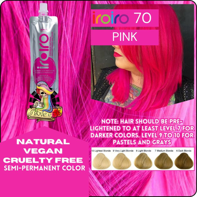 Iroiro 70 Pink Natural Vegan Cruelty-Free Semi-Permanent Hair Color